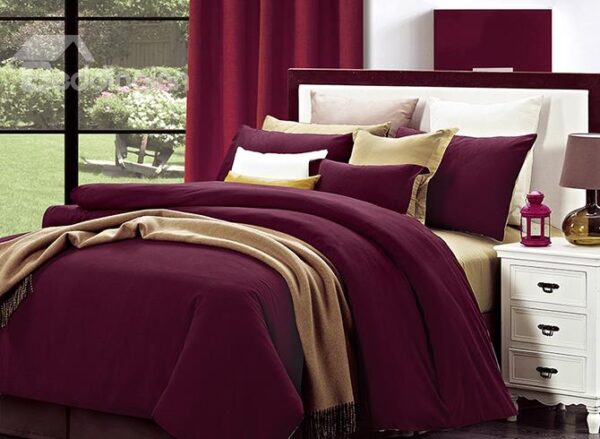 Stylish Reversible Solid Color Cotton 4-Piece Duvet Cover Sets