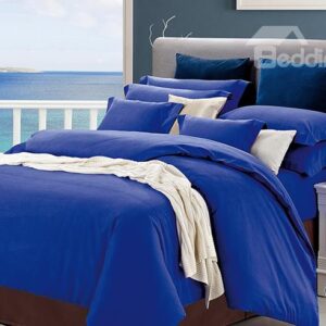 Convenient Hidden Zipper Design Graceful Pure Blue 4-Piece Duvet Cover Sets