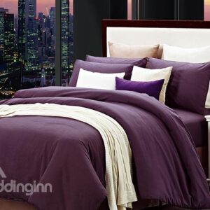 Deluxe Royal Purple Cotton 4-Piece Duvet Cover Sets