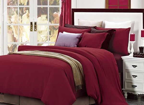 New Style Reversible Pure Color 4-Piece Cotton Duvet Cover Sets