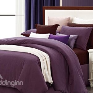 Durable Reversible Solid Color Style Cotton 4-Piece Duvet Cover Sets