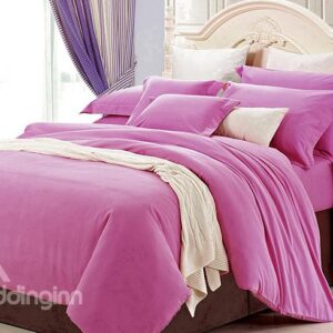 Adorable Pure Pink 100% Cotton 4-Piece Duvet Cover Sets