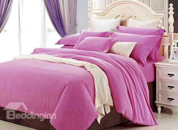 Adorable Pure Pink 100% Cotton 4-Piece Duvet Cover Sets