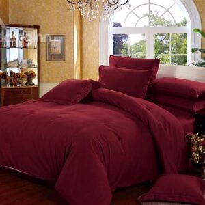 Luxury Solid Wine Red Classy 4-Piece Cotton Duvet Cover Sets