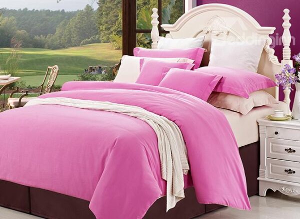 Solid-colored Super Lovely Pink 4-Piece Cotton Duvet Cover Sets