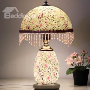 European Romantic Crystal Tassel Mosaic Bedside Table Lamp