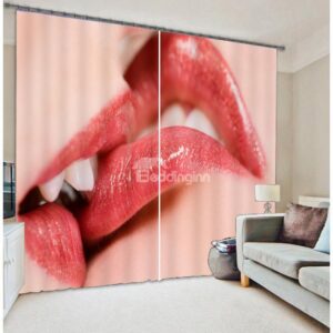 Sexy Red Lips Print 3D Blackout Curtain