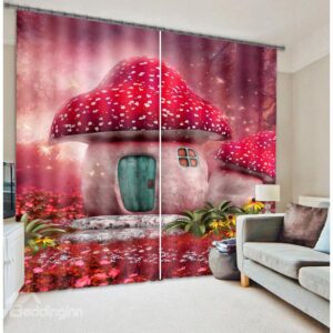 Cartoon Mushroom Print 3D Blackout Curtain