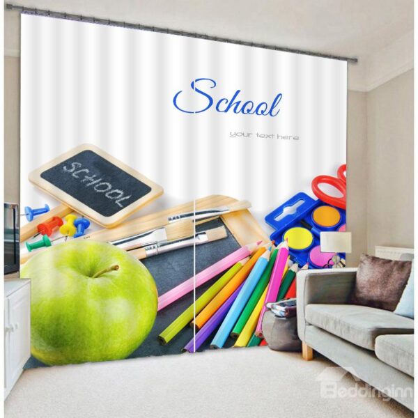 School Stationery Print 3D Blackout Curtain