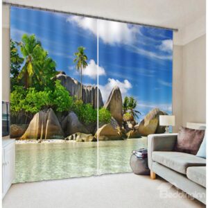 Beautiful Seaside 3D Scenery Light Blocking Curtain