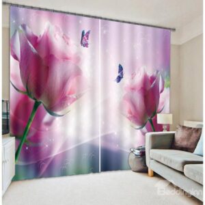Pretty Pink Flower & Butterfly 3D Blackout Curtain