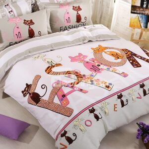 Lovely Cats Family Kids Organic Cotton 4-Piece Duvet Cover Set