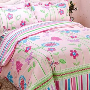 Beautiful Flower Pattern Cotton Kids 4-Piece Duvet Cover Set