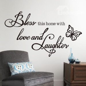 Words and Quotes Bless This Home with Love and Laughter Removable Wall Sticker