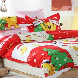 Cute Christmas Snowman Bear Print 4-Piece Duvet Cover Sets