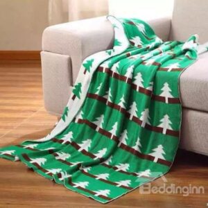 Cute Christmas Tree Print Green Cotton Blanket