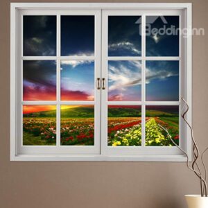 Beautiful Colorful Flowers Field Window View Removable 3D Wall Sticker