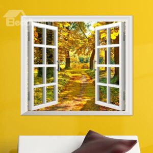 Quiet Lane in the Golden Countryside Window View Removable 3D Wall Sticker