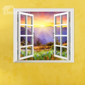 Gorgeous Sunrise in the Flowery Valley Window View Removable 3D Wall Sticker