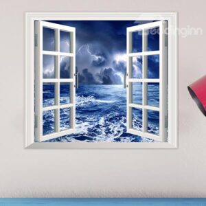 Stormy Night At Sea Window View Removable 3D Wall Sticker