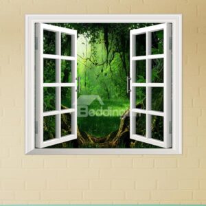 Cartoon Thick Forest Window View Removable 3D Wall Sticker