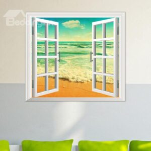 Gorgeous Seaside Blue Sky Window View 3D Wall Sticker