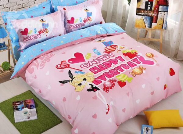 Lovely Rabbit Girl 100% Cotton 4-Piece Duvet Cover Set