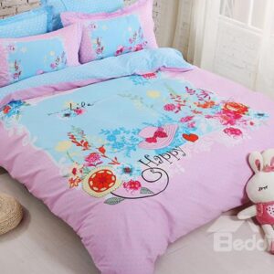 Fresh Flower Print Cotton Kids 4-Piece Duvet Cover Set