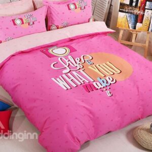 Pink Camera Print Cotton 4-Piece Duvet Cover Set