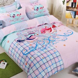 100% Cotton Lovely Birds Print 4-Piece Duvet Cover Set