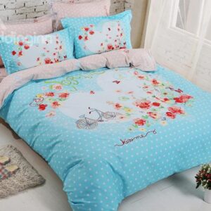 Bike and Flowres Print Kids Cotton 4-Piece Duvet Cover Set