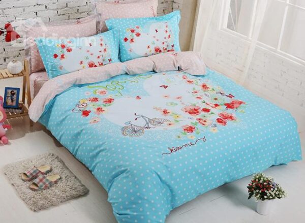 Bike and Flowres Print Kids Cotton 4-Piece Duvet Cover Set