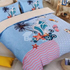 Lovely Beach Scene Cotton 4-Piece Kids Duvet Cover Set