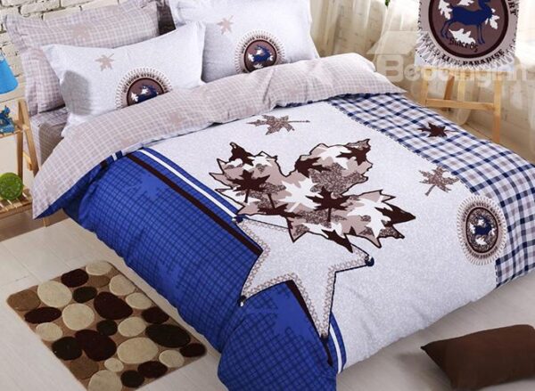 Stylish Maple Leaf Kids Cotton 4-Piece Duvet Cover Set