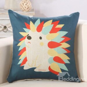 Cartoon Colorful Hedgehog Print Cotton & Linen Throw Pillow