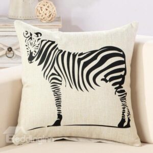 Black Zebra Print Comfy Cotton & Linen Decorative Throw Pillow
