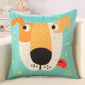 Cartoon Dog Print Super Comfy Cotton Linen Throw Pillow
