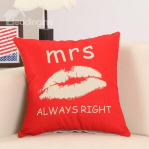 Stylish Lip and Mrs always Right Print Red Throw Pillow