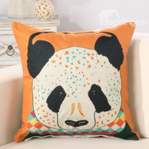 Panda Print Soft Cotton Linen Orange Throw Pillow