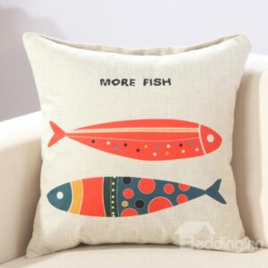 Two Colorful Fishes European Style Cotton Linen Throw Pillow