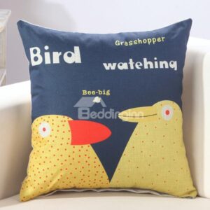Novelty Bird Couple Print Blue Throw Pillow