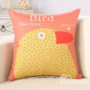 Yellow Bird Print Cotton Linen Throw Pillow