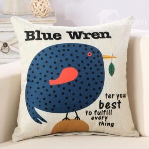Cartoon Fat Blue Wren Print Decorative Throw Pillow