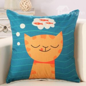 Fancy Cat Dreaming Fish Print Decorative Throw Pillow