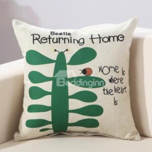 Fresh Ladybird & Letter Print Cotton & Linen Decorative Throw Pillow