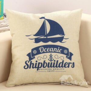 Blue Sailing Boat Print Mediterranean Style Decorative Throw Pillow