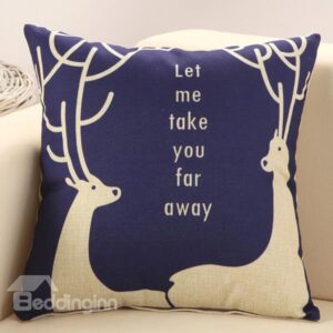 European Style Two Deer Print Blue Throw Pillow