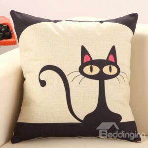 Lovely Black Cat Cotton Linen Decorative Throw Pillow