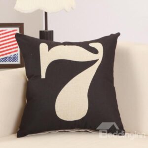 Cool Lucky Seven Print Cotton Linen Black Throw Pillow