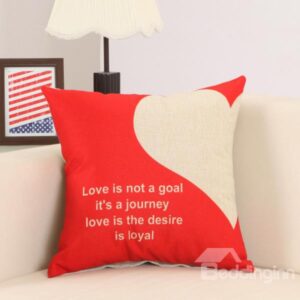 Fluffy Fashionable Heart Letter Print Cotton Linen Throw Pillow